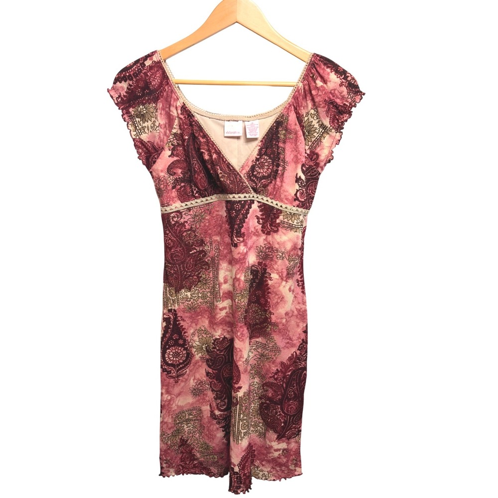 Xhilaration Vintage Y2K Babydoll Dress Pink Paisley Fairygrunge Mesh Mini Medium